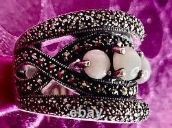 Ancienne Bague argent massif Art Deco opales & marcassites taille 59 (1,8 mm)