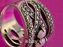 Ancienne Bague argent massif Art Deco opales & marcassites taille 59 (1,8 mm)