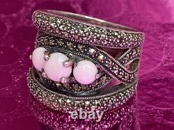 Ancienne Bague argent massif Art Deco opales & marcassites taille 59 (1,8 mm)