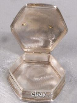 Ancienne Boite A Pilule Argent Massif Hexagonale Camée Fleur Silver Box
