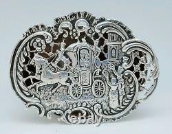 Ancienne Boîte À Pilules Anglaise Argent Massif Décoré Carrosse Maison Silver