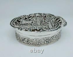 Ancienne Boîte À Pilules Anglaise Argent Massif Décoré Carrosse Maison Silver
