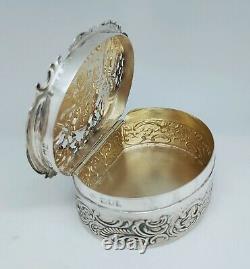 Ancienne Boîte À Pilules Anglaise Argent Massif Décoré Carrosse Maison Silver