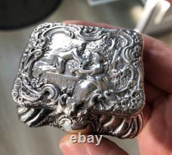 Ancienne Boite Pilules Argent Massif XVIIIème Hanau 66,4g Scène galante