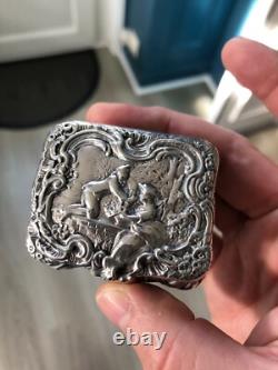 Ancienne Boite Pilules Argent Massif XVIIIème Hanau 66,4g Scène galante