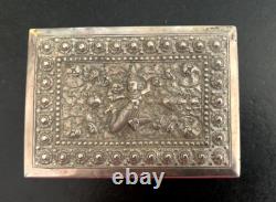 Ancienne Boite Rectangulaire En Argent Massif Et Bois Asie Art Nouveau