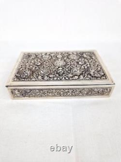 Ancienne Boite Rectangulaire En Argent Massif Et Bois Asie Art Nouveau