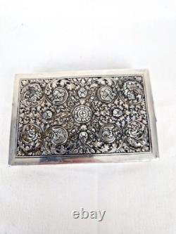 Ancienne Boite Rectangulaire En Argent Massif Et Bois Asie Art Nouveau