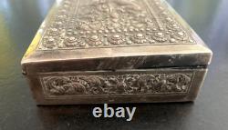 Ancienne Boite Rectangulaire En Argent Massif Et Bois Asie Art Nouveau