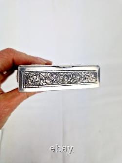 Ancienne Boite Rectangulaire En Argent Massif Et Bois Asie Art Nouveau