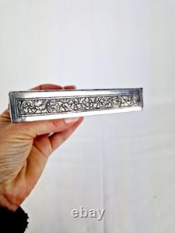 Ancienne Boite Rectangulaire En Argent Massif Et Bois Asie Art Nouveau