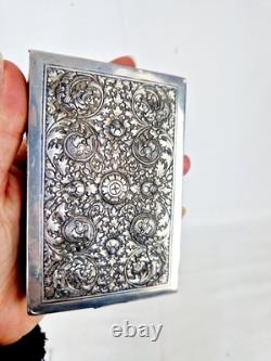 Ancienne Boite Rectangulaire En Argent Massif Et Bois Asie Art Nouveau