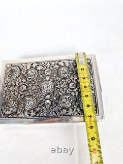 Ancienne Boite Rectangulaire En Argent Massif Et Bois Asie Art Nouveau