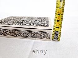 Ancienne Boite Rectangulaire En Argent Massif Et Bois Asie Art Nouveau