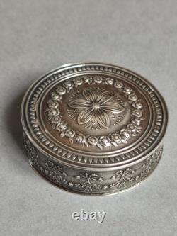 Ancienne Boîte à Pilules en Argent à déco style néo-classique vers 1900, 33g