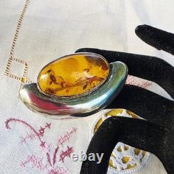 Ancienne Broche / Bijou Ancien Argent 925 et Ambre (Réf. 00002-02469)