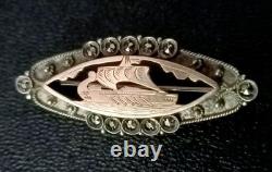 Ancienne Broche Drakkar Époque Art Déco Or Et Argent Massif