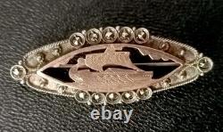 Ancienne Broche Drakkar Époque Art Déco Or Et Argent Massif