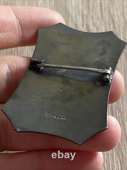 Ancienne Broche En Argent Massif créateur Art Nouveau Déco Fleurie Emaux Émaillé
