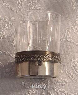 Ancienne Carafe Cristal En Argent Massif Avec 3 Verres cristal