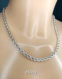 Ancienne Chaîne Maille Corde En Argent Massif 925