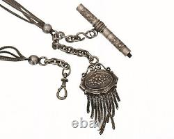 Ancienne Chaine de Montre à Gousset avec sa Clé Argent Massif Watch Chain 19e