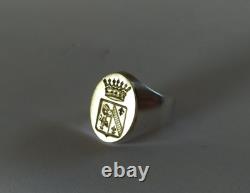 Ancienne Chevalière Argent Massif Or 18k Sceau Armoiries Couronne Comtale