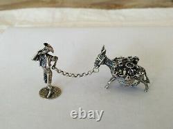 Ancienne Figurine Argent Massif Ne Et Berger Statuette Donkey Sterling Silver