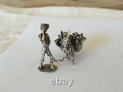 Ancienne Figurine Argent Massif Ne Et Berger Statuette Donkey Sterling Silver