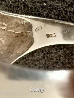 Ancienne Grosse Bague Tête De Lion En Argent Massif T 70.5