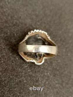 Ancienne Grosse Bague Tête De Lion En Argent Massif T 70.5