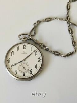 Ancienne Montre A Gousset Omega En Argent Massif Chain Art Deco old pocket watch