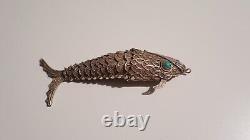 Ancienne Pendentif Poisson Pomander Filigrane OEil Turquoise