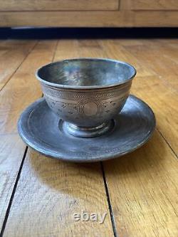 Ancienne Tasse et Sous Tasse Argent Massif Minerve 330 Grammes