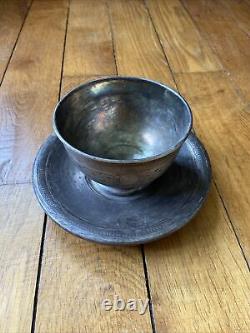 Ancienne Tasse et Sous Tasse Argent Massif Minerve 330 Grammes