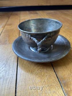 Ancienne Tasse et Sous Tasse Argent Massif Minerve 330 Grammes