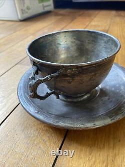 Ancienne Tasse et Sous Tasse Argent Massif Minerve 330 Grammes