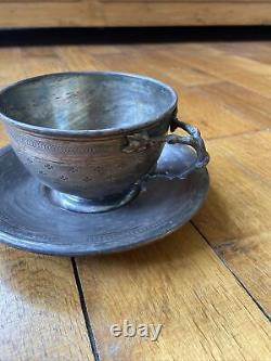 Ancienne Tasse et Sous Tasse Argent Massif Minerve 330 Grammes