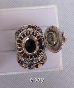 Ancienne bague chevalière poison argent massif 925 Afrique lapis lazuli T 62