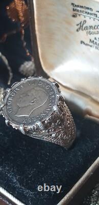 Ancienne bague chevalière vintage 1938-s argent massif George VI taille US 9