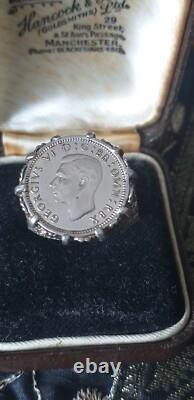 Ancienne bague chevalière vintage 1938-s argent massif George VI taille US 9
