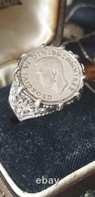 Ancienne bague chevalière vintage 1938-s argent massif George VI taille US 9