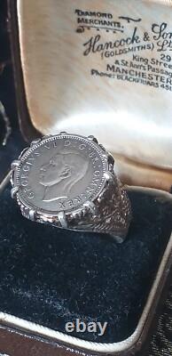 Ancienne bague chevalière vintage 1938-s argent massif George VI taille US 9
