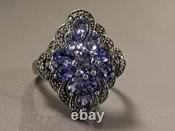 Ancienne bague marquise argent améthyste marcassites bague argent massif T52