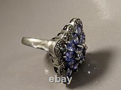Ancienne bague marquise argent améthyste marcassites bague argent massif T52