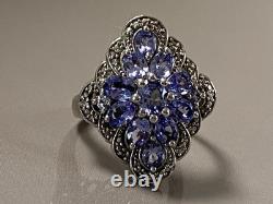 Ancienne bague marquise argent améthyste marcassites bague argent massif T52