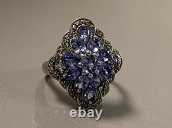 Ancienne bague marquise argent améthyste marcassites bague argent massif T52