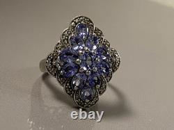 Ancienne bague marquise argent améthyste marcassites bague argent massif T52