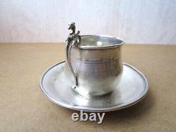 Ancienne belle tasse en argent massif poinçons Minerve tête d'animal fantastique