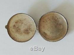 Ancienne boîte à pilules en argent massif et cabochon d'agate verte à identif